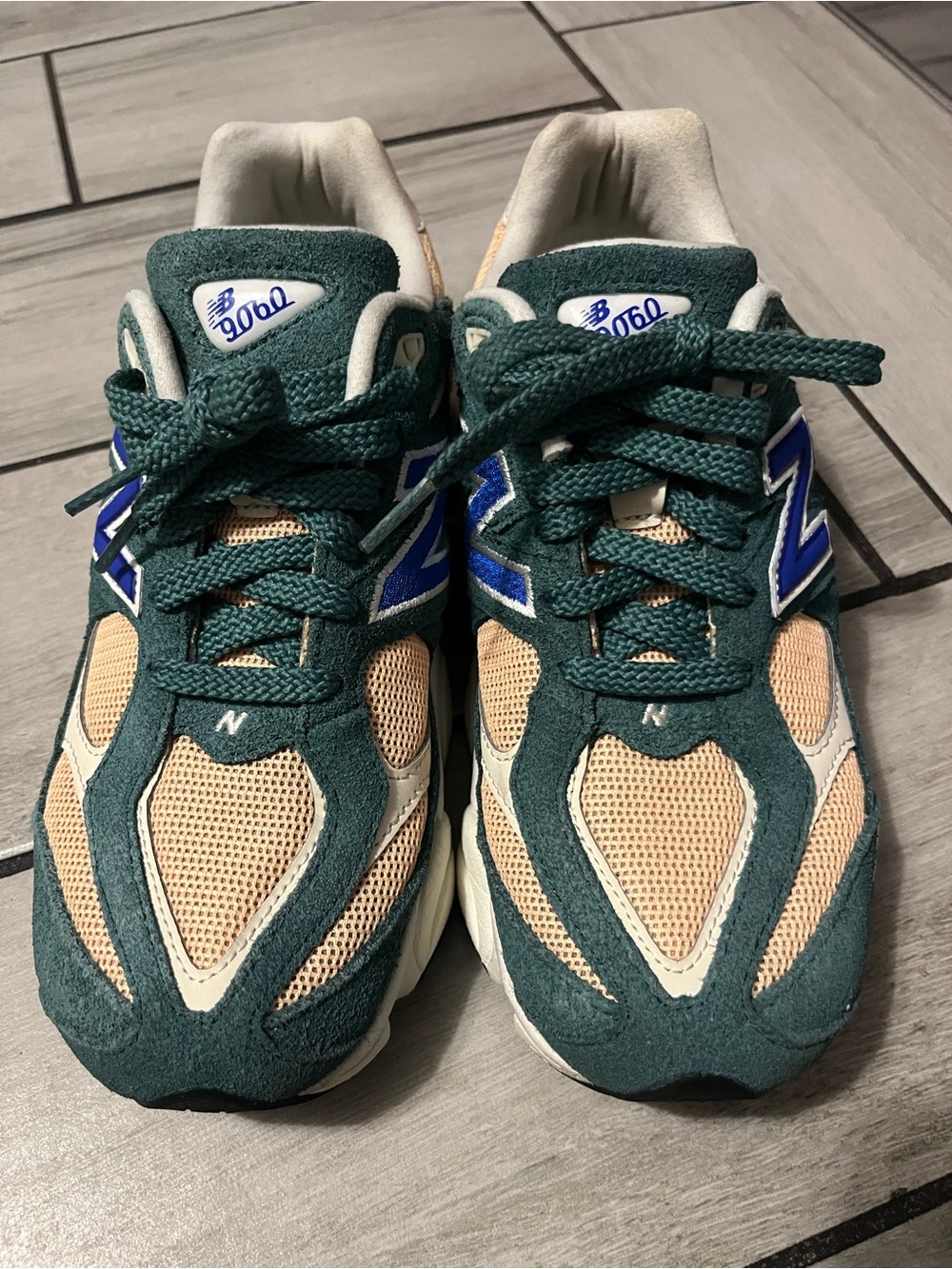 New Balance 9060 Green, Beige & Blue Women's Athletic Sneakers - Picture 2 of 7